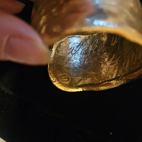 Cecile Jeanne Heavy Gold Plated Metallic Textured Cuff Bracelet - Picture 4 of 5